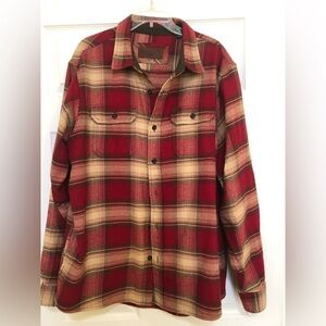 Orvis Red and Tan Plaid Long Sleeve Heavy Weight Shirt. Excellent condition